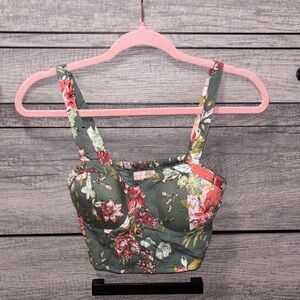 BOG Collective- Green Floral Bustier style crop top
